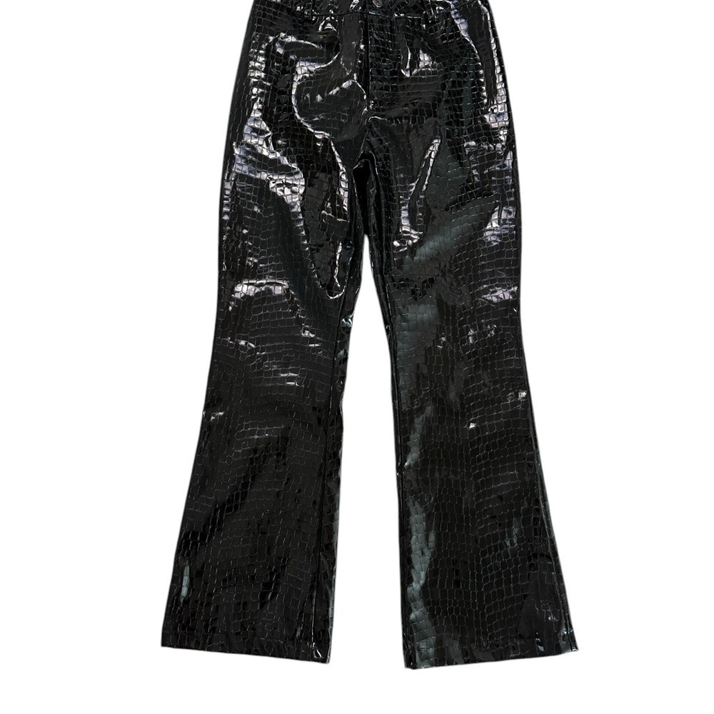 Cider black faux leather pants reptile embossed textured high waist NEW Size S - Picture 4 of 17